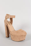 Breckelle Suede Round Toe Ankle Strap Platform Pump