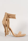 Suede Fringe Ankle Cuff Open Toe Stiletto Heel