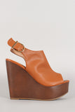 Peep Toe Faux Wood Sling Back Mule Wedge