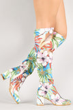 Perforated Tropical Floral Knee High Boot