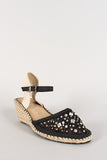 Lace Jeweled Round Toe Espadrille Wedge