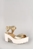 Soda Metallic Ankle Strap Lug Sole Platform Heel