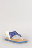 Soda Patent Two Tone T-Strap Slingback Flat Sandal