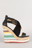 Soda Tribal Print Pleated Criss Cross Open Toe Wedge