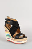 Soda Tribal Print Pleated Criss Cross Open Toe Wedge