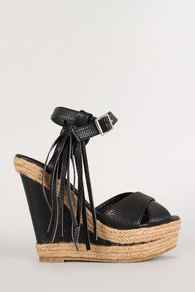 Fringe Peep Toe Espadrille Platform Wedge