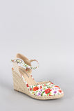 City Classified Floral Ankle Strap Espadrille Platform Wedge