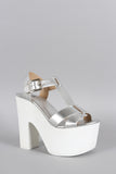 Speed Limit 98 Metallic Cross Strap Faux Wood Open Toe Platform