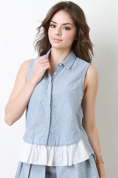 Ruffle Hem Thin Stripe Top