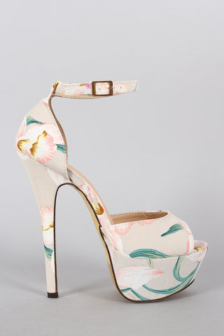 Liliana Floral Ankle Strap Stiletto Platform Pump