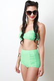 Solid Bandeau Halter Bikini Set