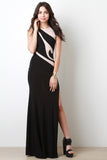 Mesh Panel Slit Maxi Dress