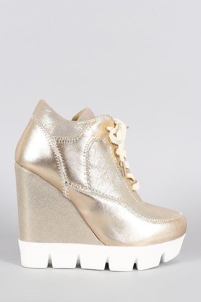 Dollhouse Metallic Lug Sole High Top Wedge Sneaker