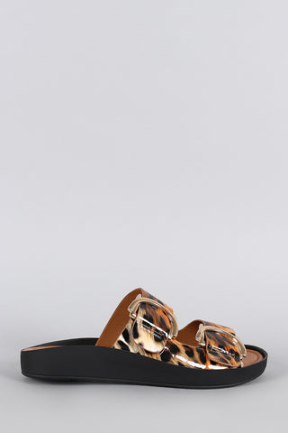 Shoe Republic LA Leopard Buckle Slip On Flat Sandal