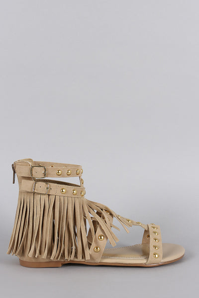 Shoe Republic LA Studded Fringe Gladiator Flat Sandal