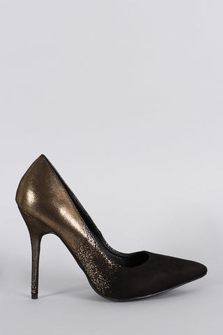 Shimmery Metallic Suede Pointy Toe Pump