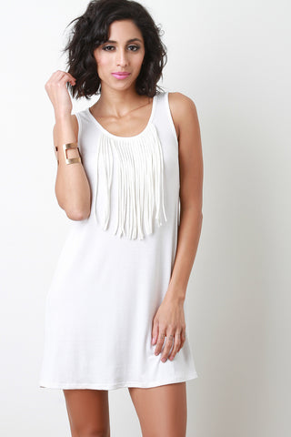 Fringe Neckline Sleeveless Dress