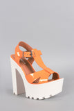 Soda Patent T-Strap Lug Sole Platform Heel