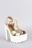 Soda Metallic T-Strap Lug Sole Platform Heel