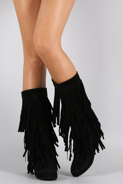 Mid Calf Suede Fringe Boot