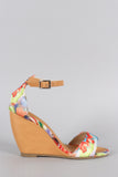 Floral Print Ankle strap Wedge