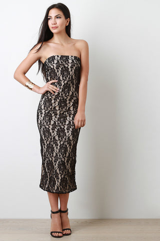 Strapless Lace Midi Dress