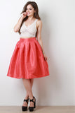 Taffeta Pleated Midi Skirt