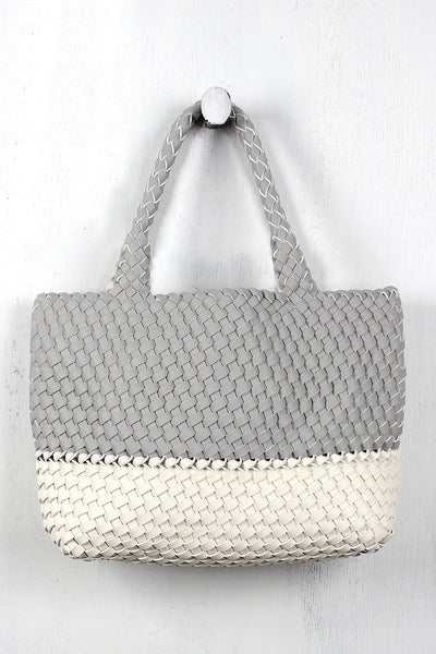 Woven Two-Tone Tote Bag