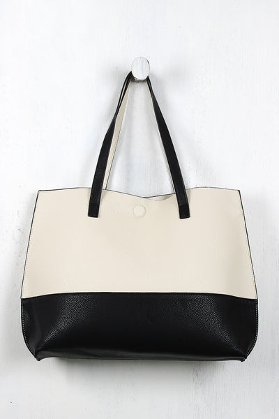 Pebbled Leatherette Two-Tone Reversible Bag