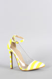 Striped Lucite Pointy Toe Stiletto Pump