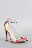 Liliana Floral Lucite Pointy Toe Stiletto Pump