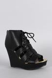 Qupid Strappy Lace Up Platform Wedge