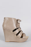 Qupid Strappy Lace Up Platform Wedge