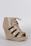 Qupid Strappy Lace Up Platform Wedge