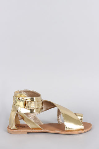 Qupid Metallic Strappy Toe Ring Flat Sandal