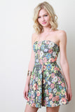 Strapless Floral Grid Dress