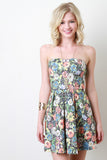 Strapless Floral Grid Dress