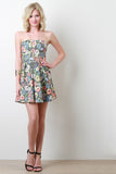 Strapless Floral Grid Dress