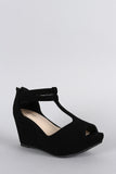 Bamboo Nubuck T-Strap Platform Wedge