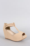 Bamboo Nubuck T-Strap Platform Wedge