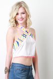 Neon Embroidery Cross Halter Top