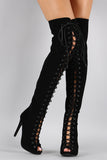 Nubuck Peep Toe Thigh High Boot