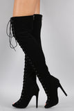 Nubuck Peep Toe Thigh High Boot