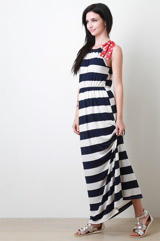 Striped Dot Halter Maxi Dress