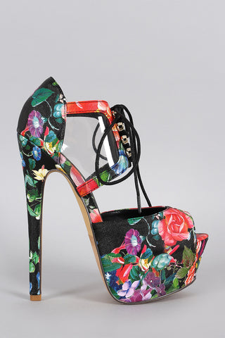 Liliana Floral Lucite Platform Heel