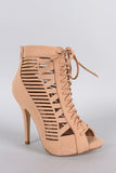 Nubuck Cutout Peep Toe Ankle Bootie