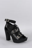 Breckelle Buckle Ankle Strap Cutout Peep Toe Heeled Bootie