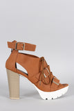 Breckelle Contrast Sole Buckle Cutout Bootie