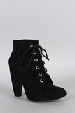 Bamboo Suede Cuffed Collar Lace Up Bootie