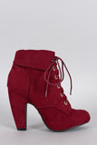 Bamboo Suede Cuffed Collar Lace Up Bootie